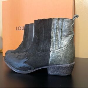 Matisse Royston Western Boots - black metallic leather cowboy distressed - SZ 7